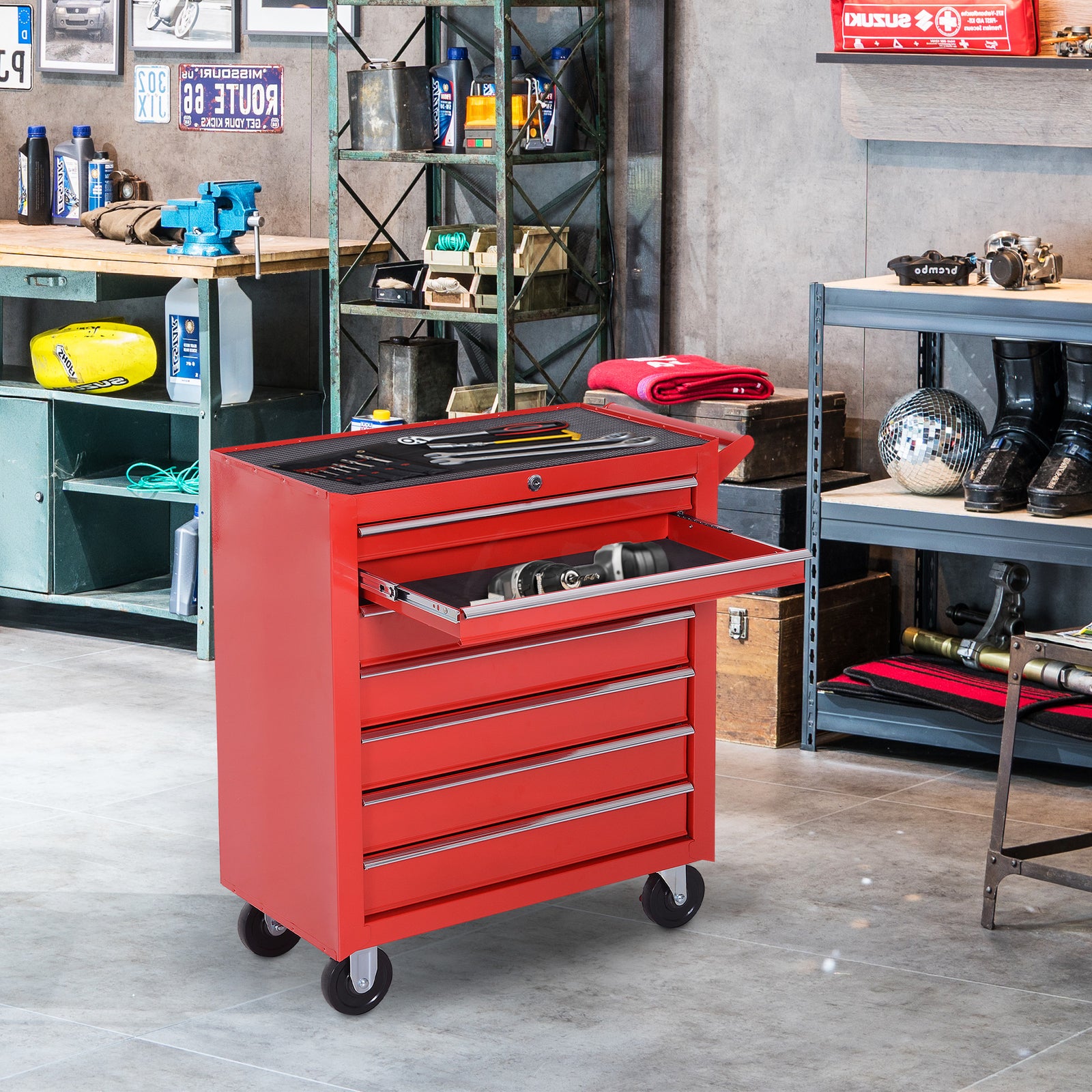 Roller Tool Cabinet Storage Chest Box Garage Workshop 7 Drawers Red | Red