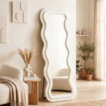 HOMCOM Full Length Mirror, 160 X 60 Cm Velvet Wall Standing Mirror, Cream