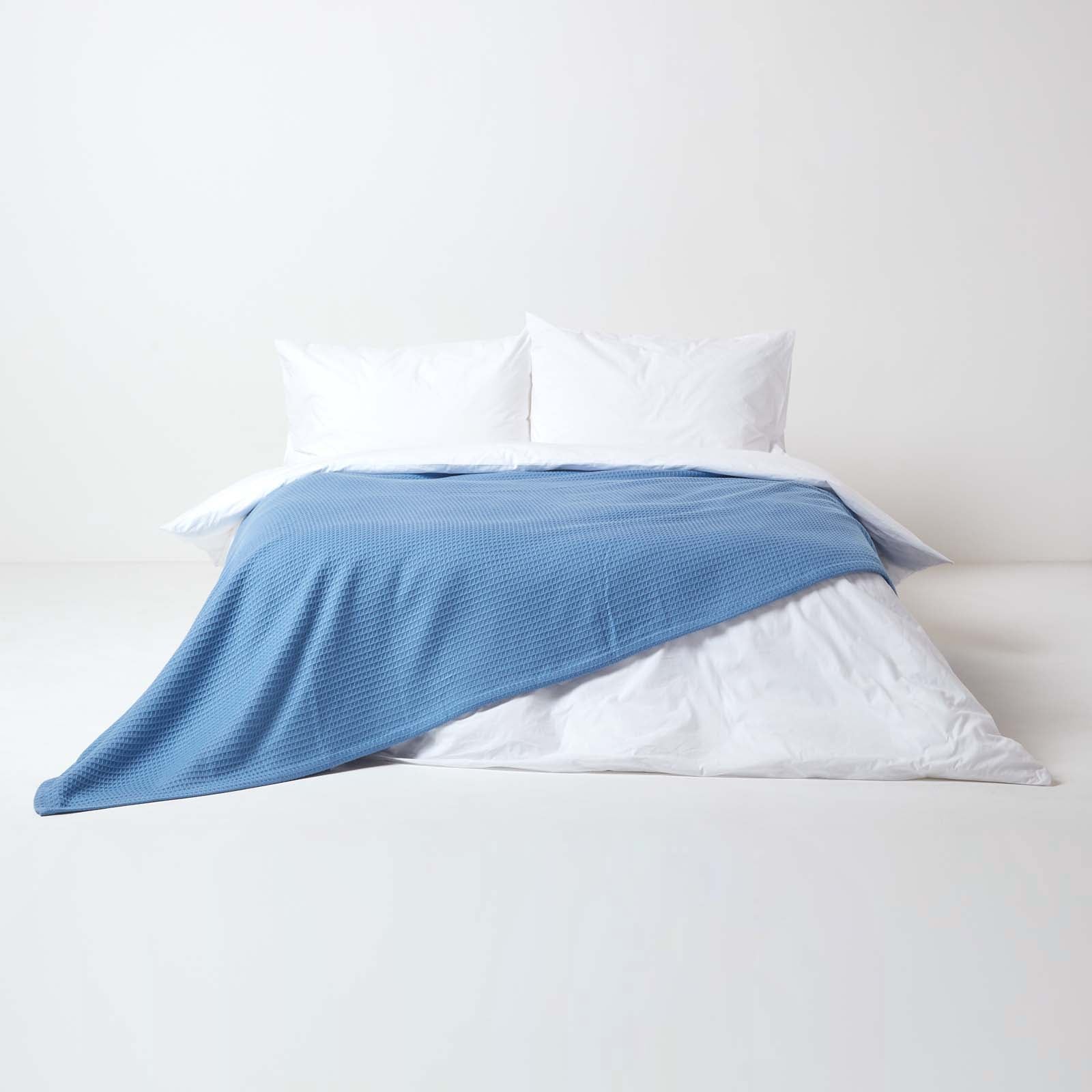 Organic Cotton Waffle Blanket/ Throw | 178cm x 228cm | Blue