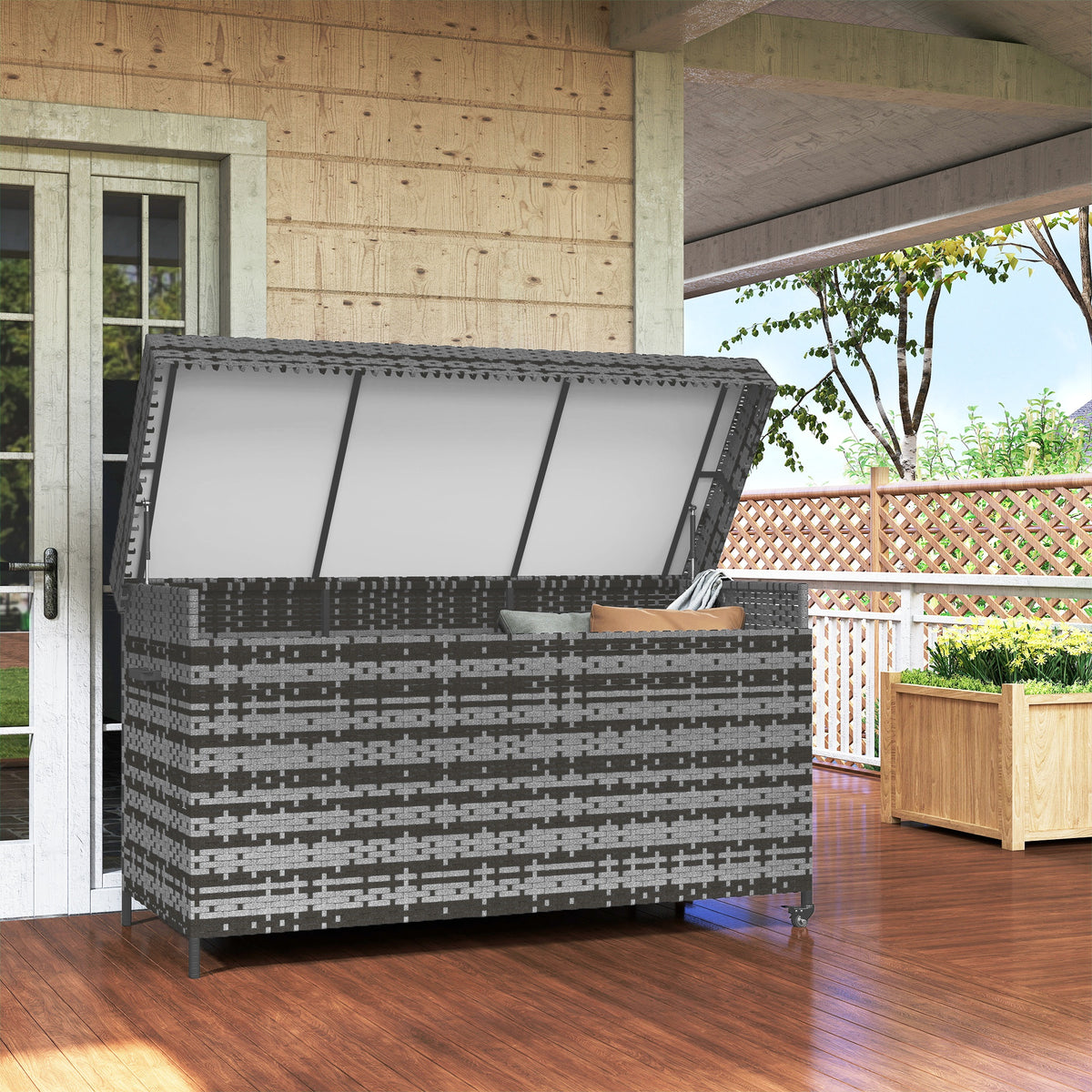 Outsunny 627 L Rattan Garden Storage Box
