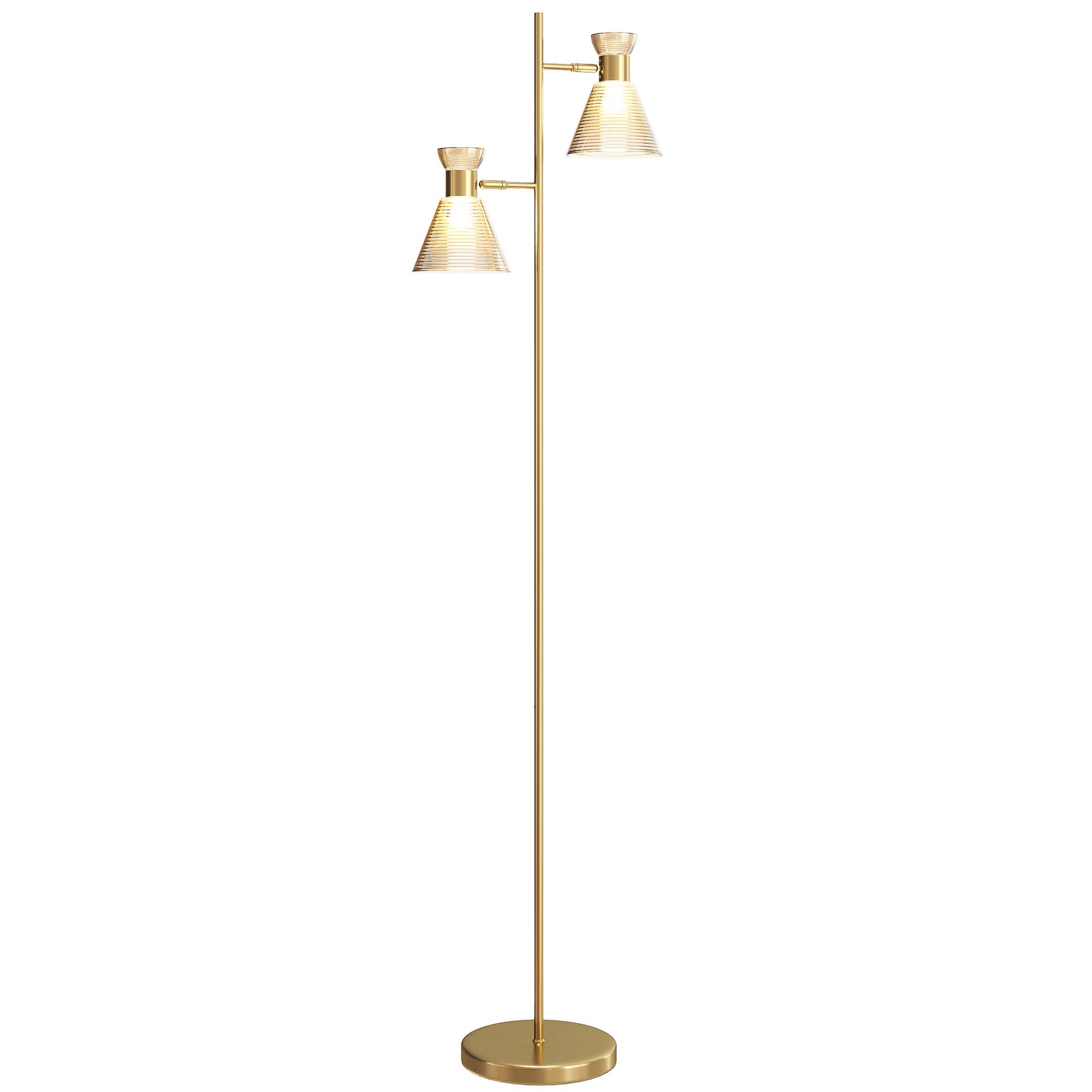 HOMCOM Standing Lamp With Adjustable Dual Head, Modern Floor Lamp, Gold Tone