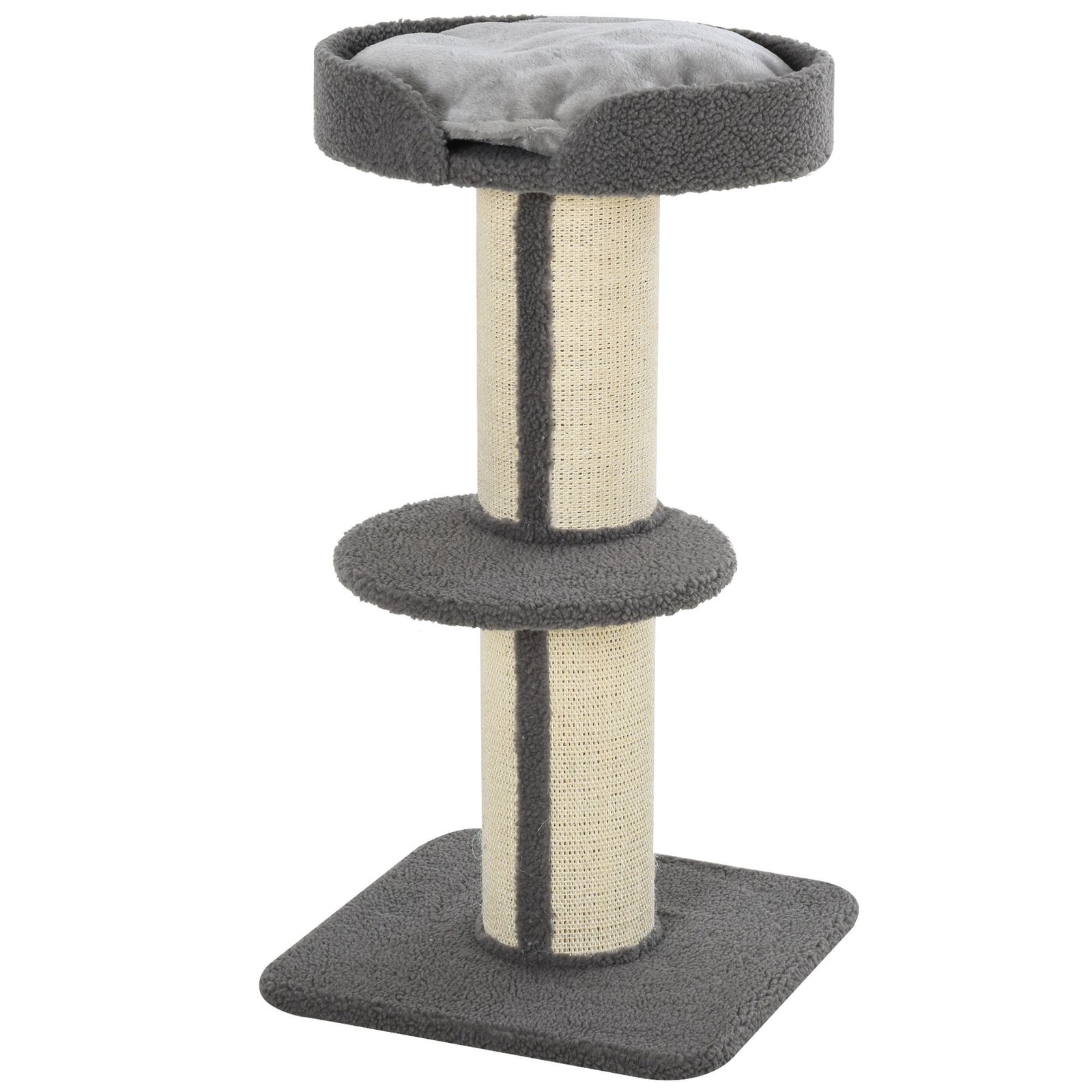 2-tier Cat Kitten Resting Tree W/ Top Basket Cushion Sisal Post | Gray