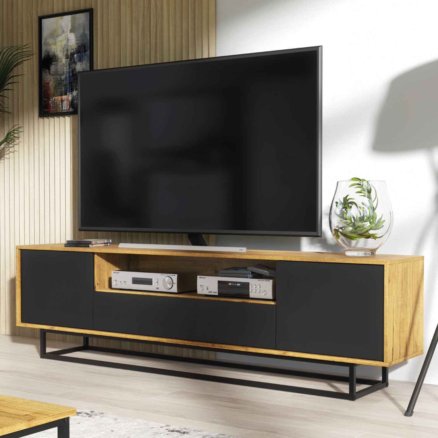 Rift Tv Unit 200cm - Oak / Rustic | Black Oak