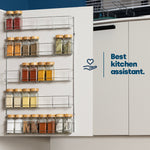 Livivo 5 Tier Cupboard Door Spice Rack Chrome Wall Mounted Kitchen Organiser
