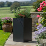 Zinc Galvanised Tall Square Planter | 25cm x 25cm x 50cm | Matte Black