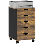 HOMCOM Filing Cabinet With 5 Drawers, Under Desk Drawer, Rustic Brown
