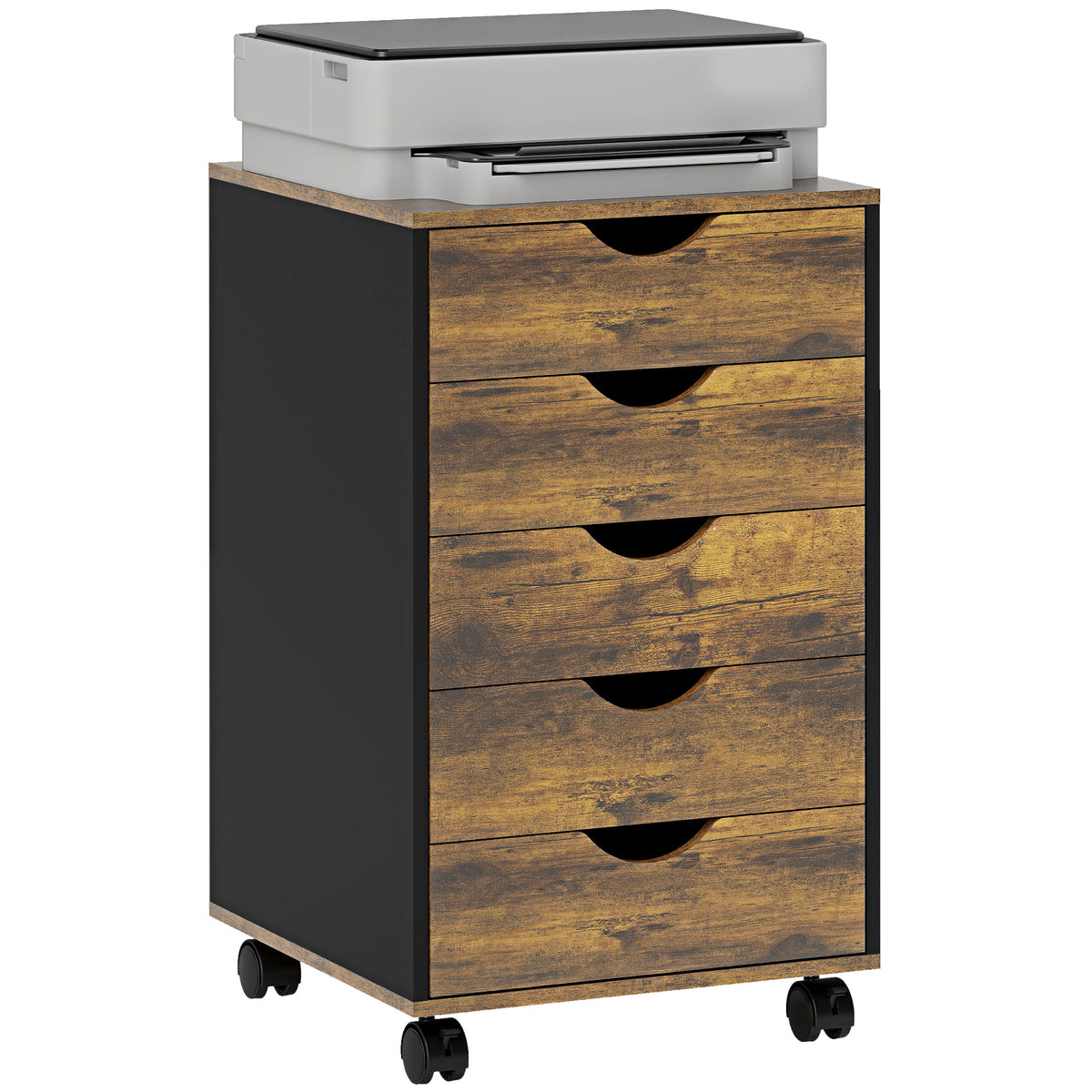 HOMCOM Filing Cabinet With 5 Drawers, Under Desk Drawer, Rustic Brown