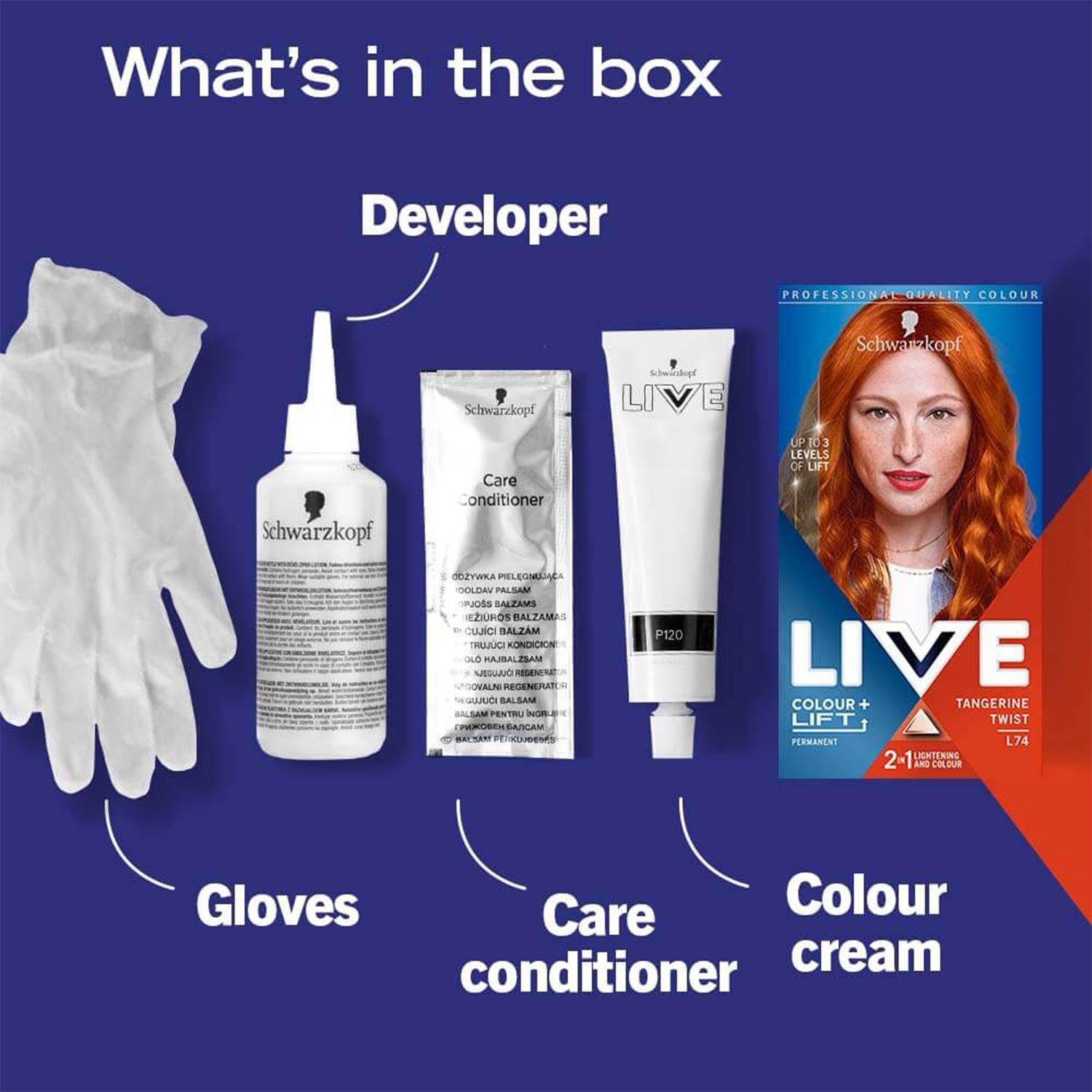 Live Color + Lift Permanent Colour Hair Dye, L74 Tangerine Twist 3x