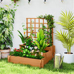 3 Tier Wooden Garden Planters With Trellis For Vine Climbing Plants | Brown