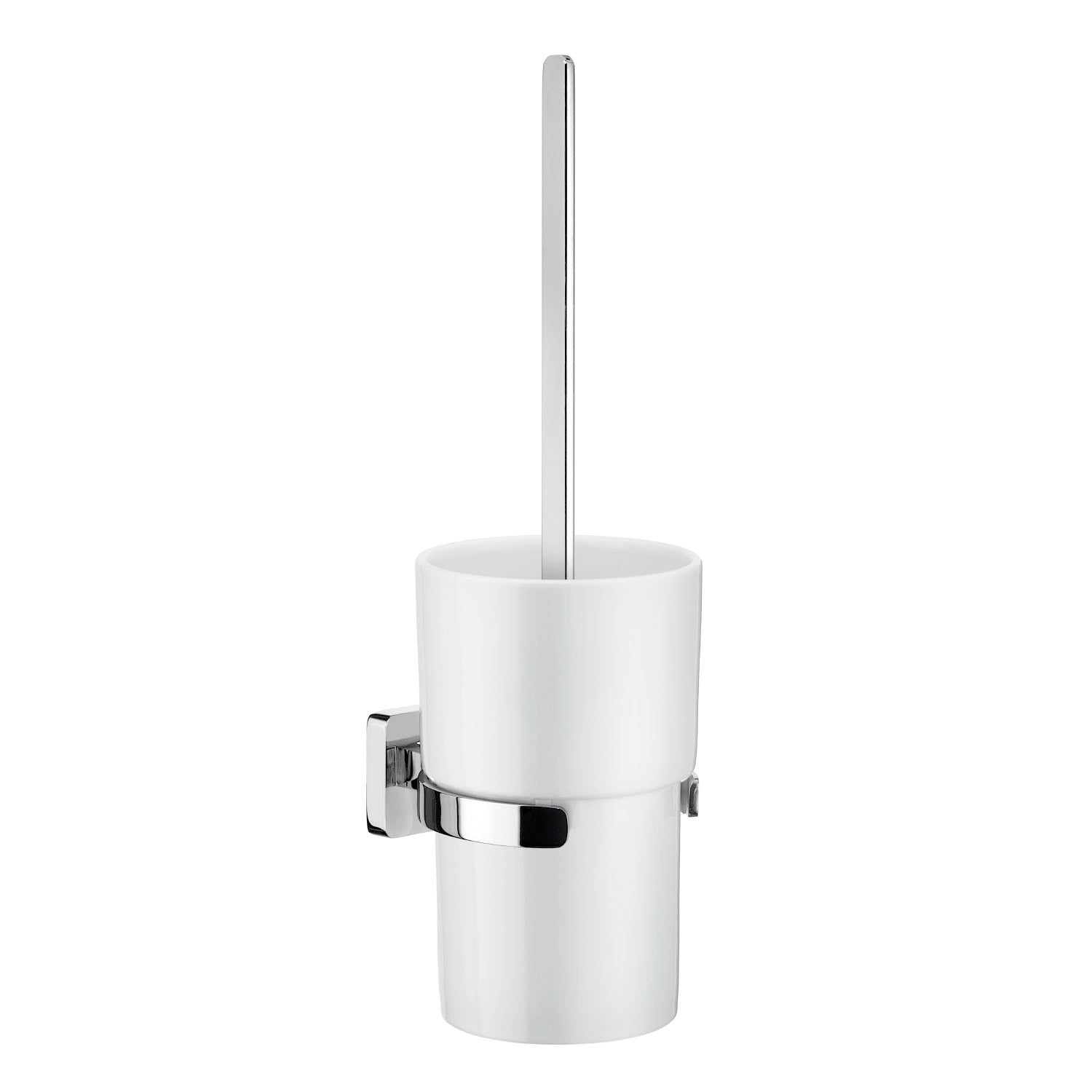 Polished Chrome Mounted Toilet Brush And Porcelain Container | Polished Chrome