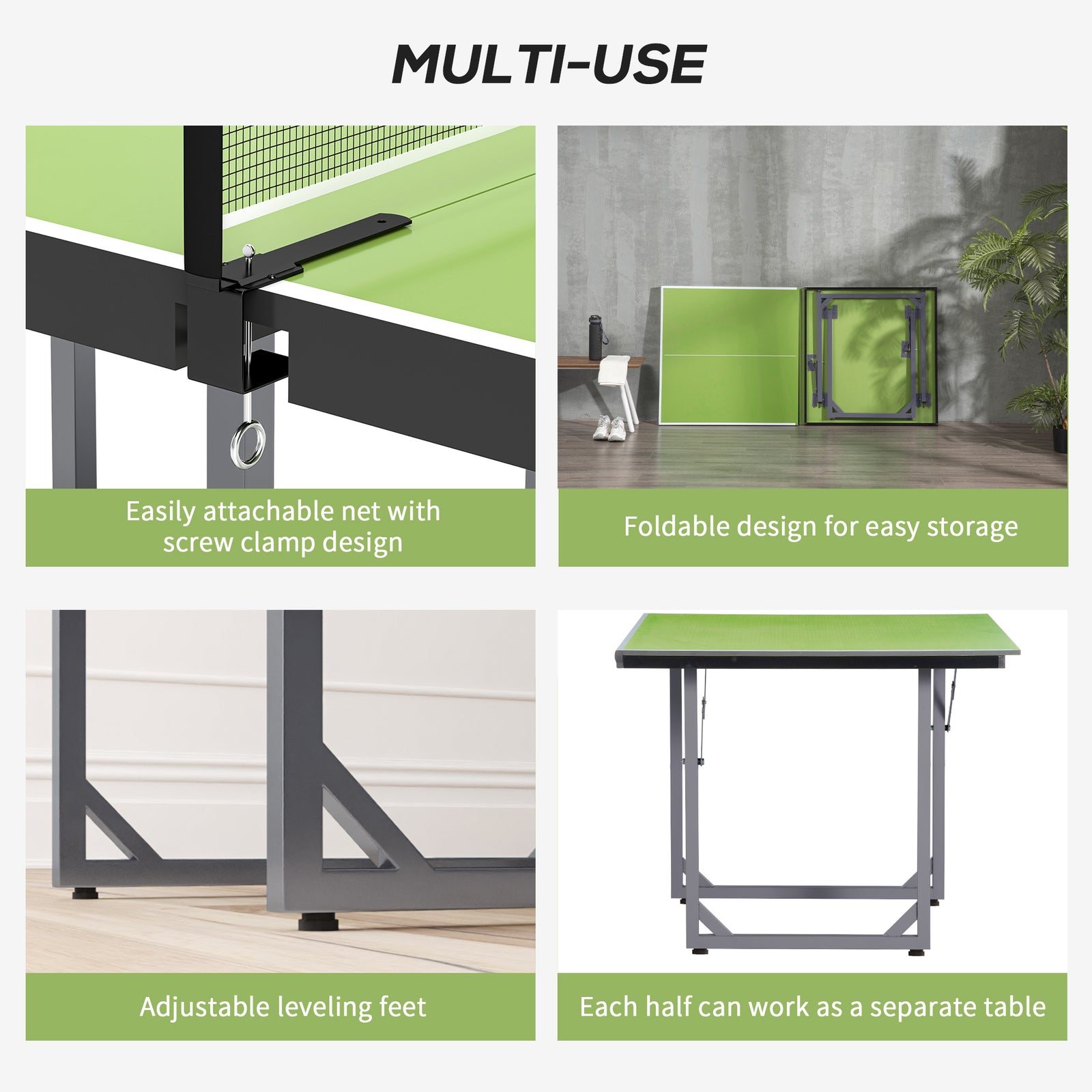 Foldable Mini Tennis Table With Net Steel 182cm Indoor | Green