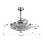 42inch Acrylic Crystal Ceiling Fan Light With 3 Blades 6-speed, With Remote Control And Timing Function