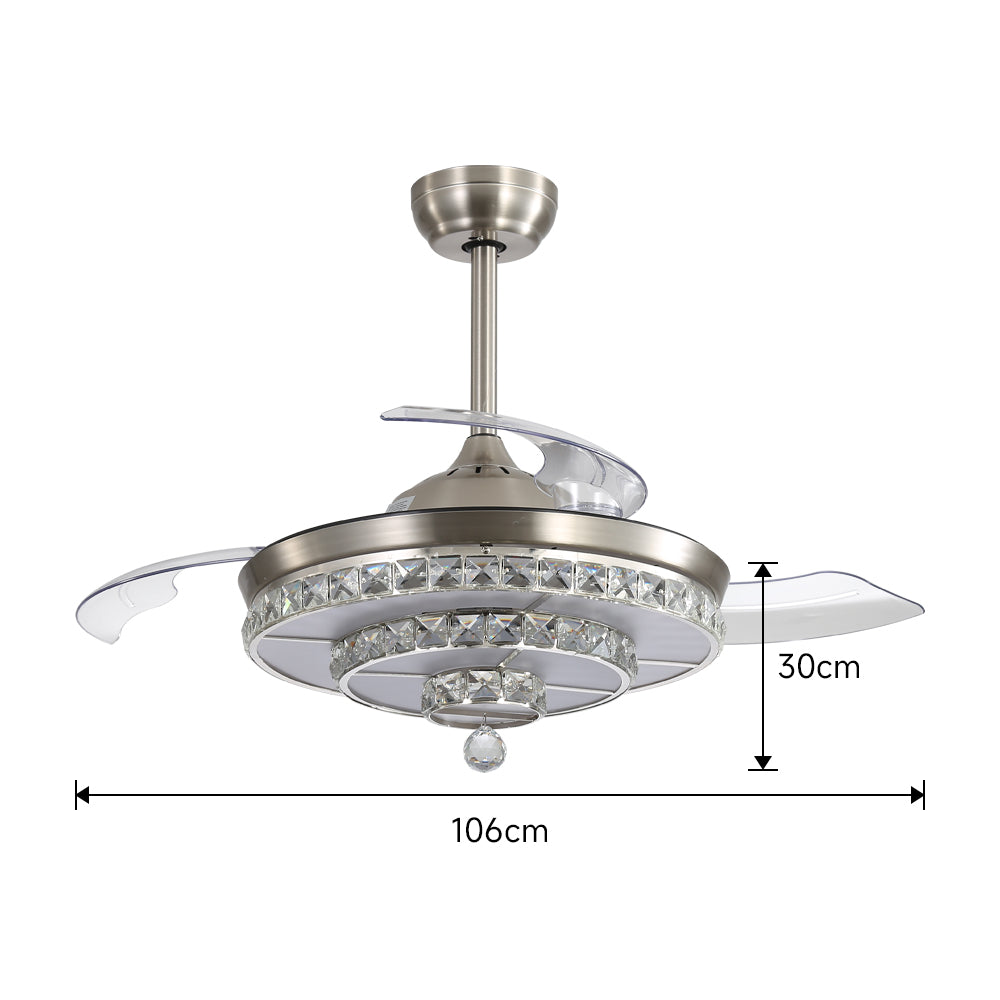 42inch Acrylic Crystal Ceiling Fan Light With 3 Blades 6-speed, With Remote Control And Timing Function