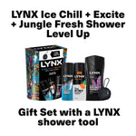 Shower Level Up Ice Chill, Excite,jungle Fresh Gift Set W/ Shower Tool, 3pk
