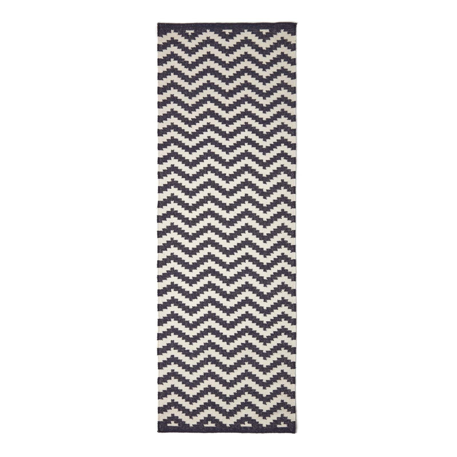 Casablanca Handwoven Zig Zag Pattern Dark Blue And White Cotton Rug | 200cm | Dark Blue