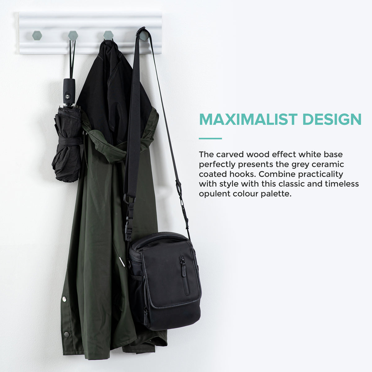 Livivo 4 Hook Wall Mounted Coat Rack With Hexagon Hooks