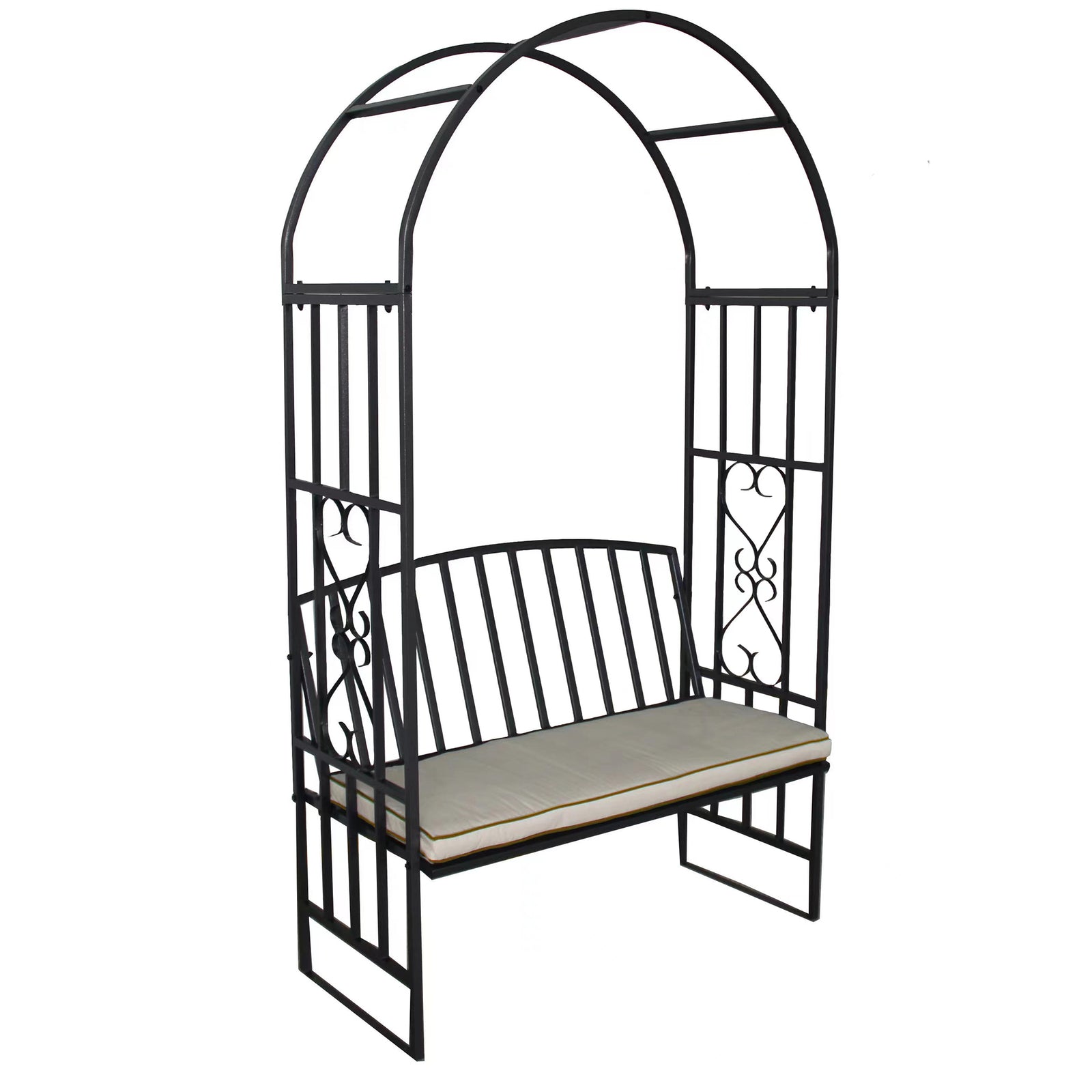 Metal Garden Arch And Bench Complete With Cushion