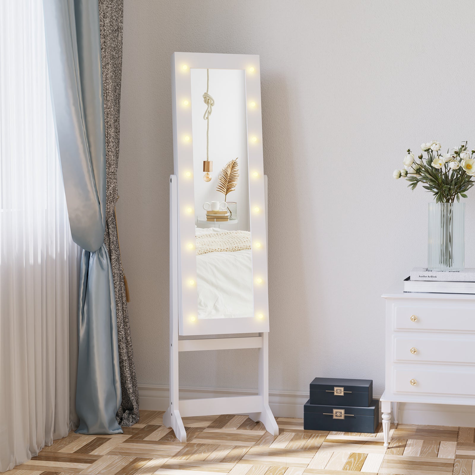 Free Standing Led Mirrored Jewelry Cabinet Armoire