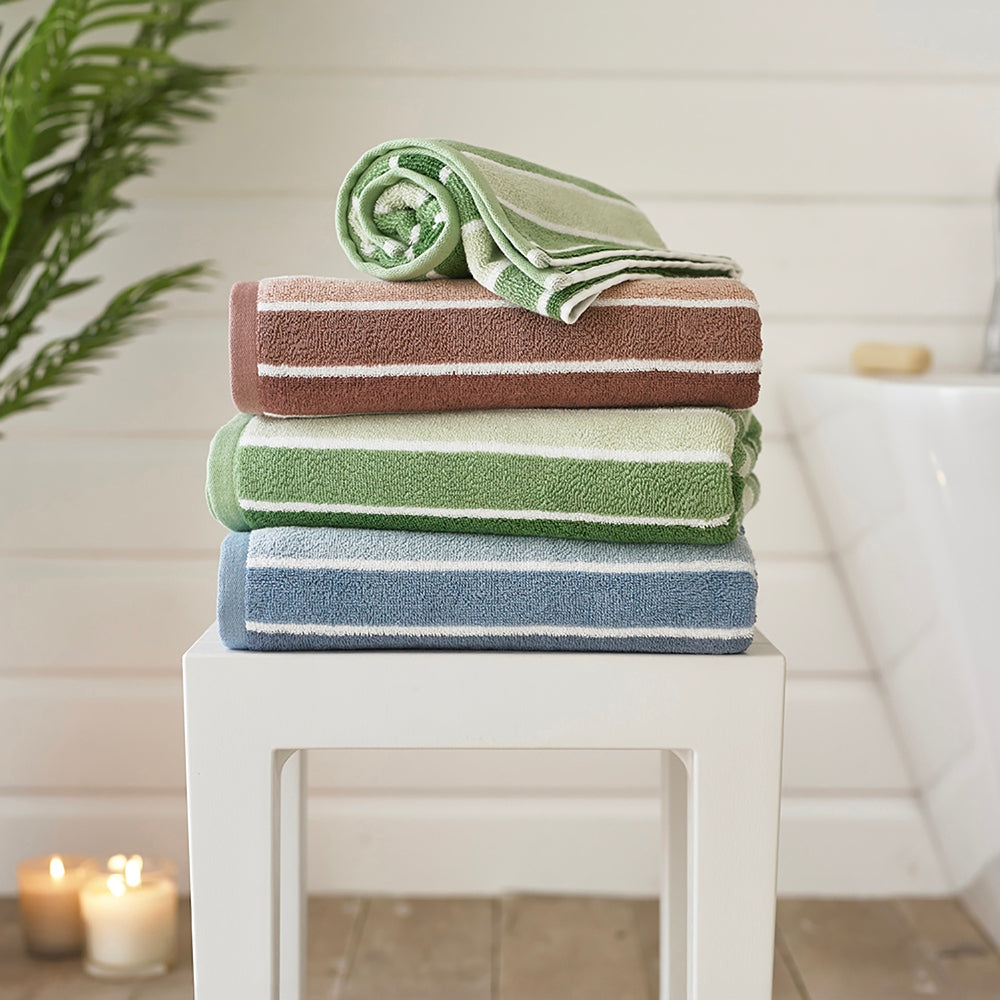 Madison Striped Towels – Ultra-soft 100 Percent Bci Cotton, Elegantly Absorbent | Bath Sheet | Green
