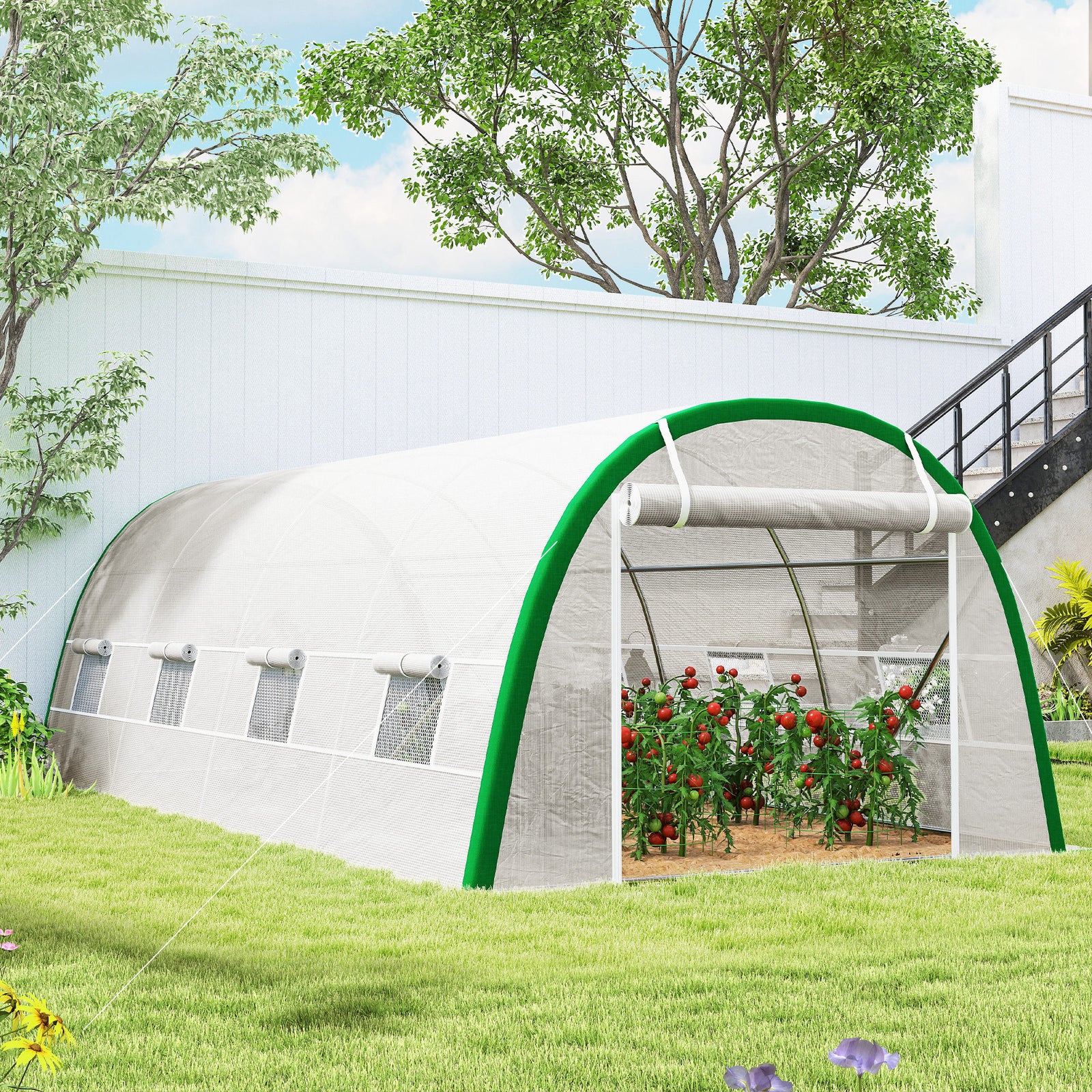 Outsunny Polytunnel Greenhouse Tunnel Warm House Tent With Pe Cover