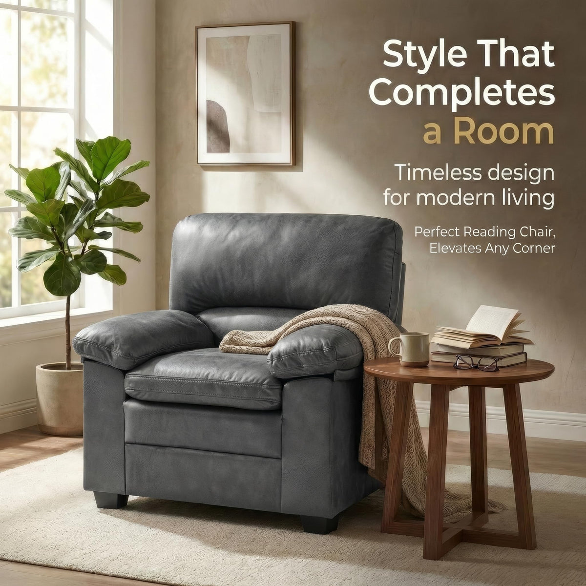Oxford Faux Leather Sofa 1 Seater | Dark Grey