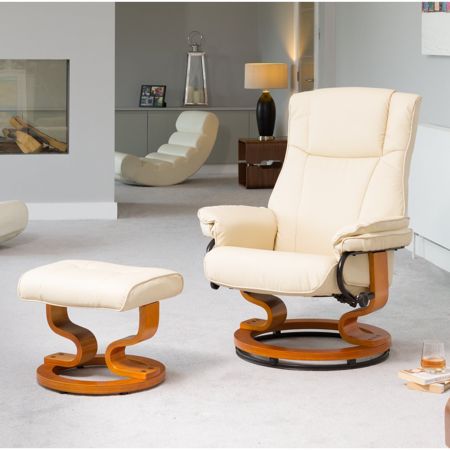 Calhoun Swivel Recliner With Massage And Heat | Cream
