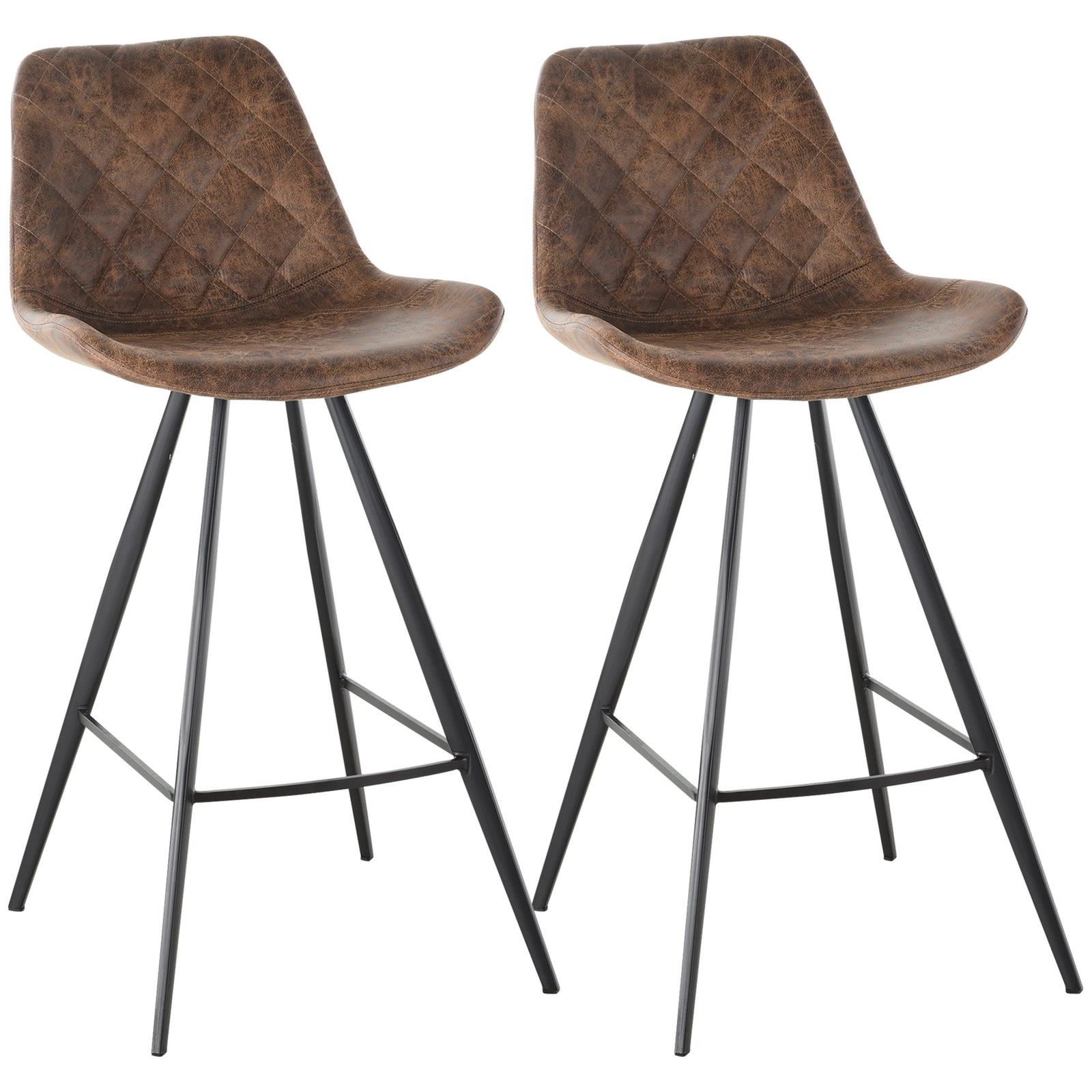 Set Of 2 Vintage Microfiber Bar Stools Steel | Brown