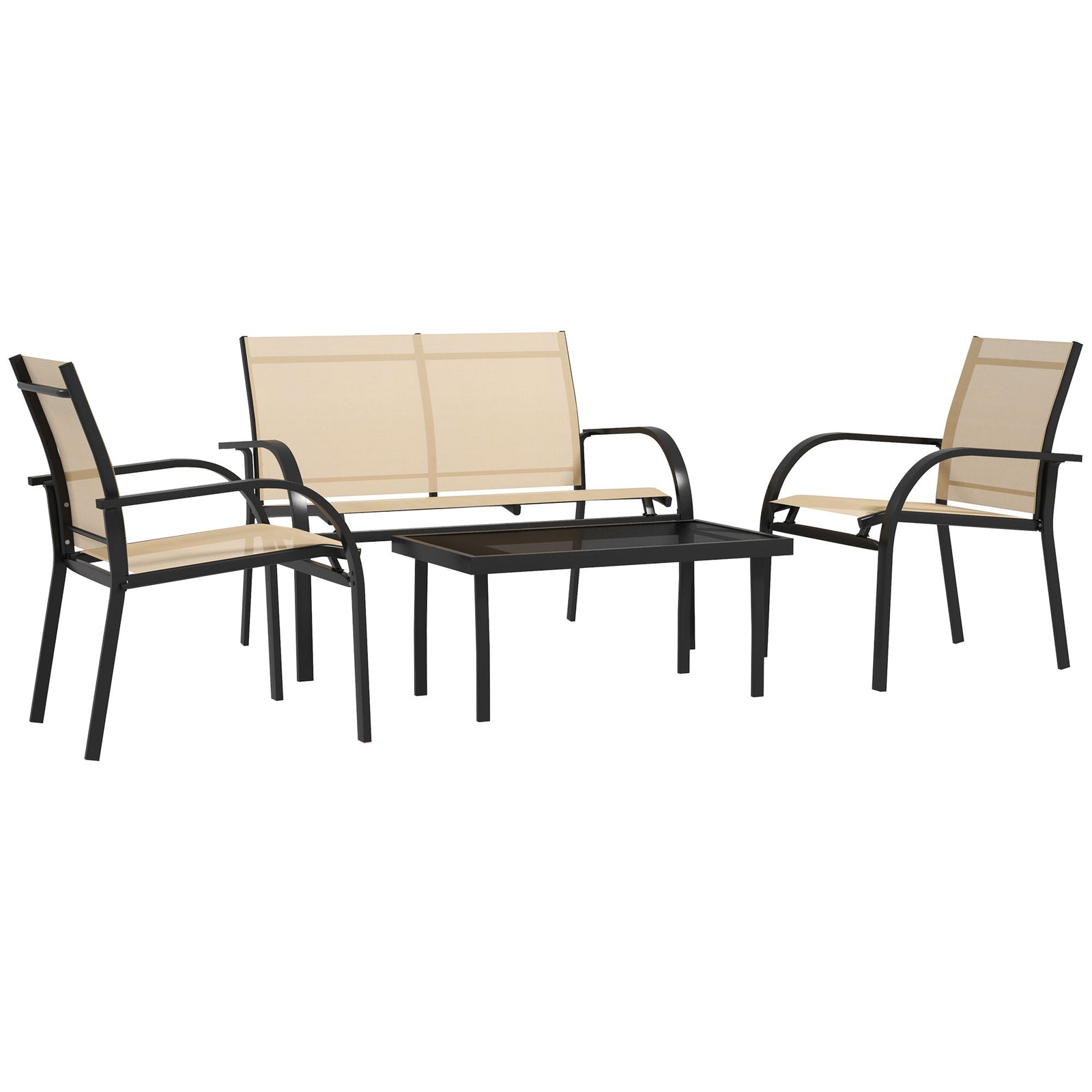 4pcs Patio Furniture Set Garden Sofa Glass Top Coffee Table | Beige