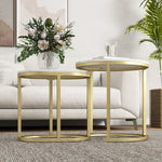 2 Pcs Coffee Table With Faux Marble Side Accent Tables White | White