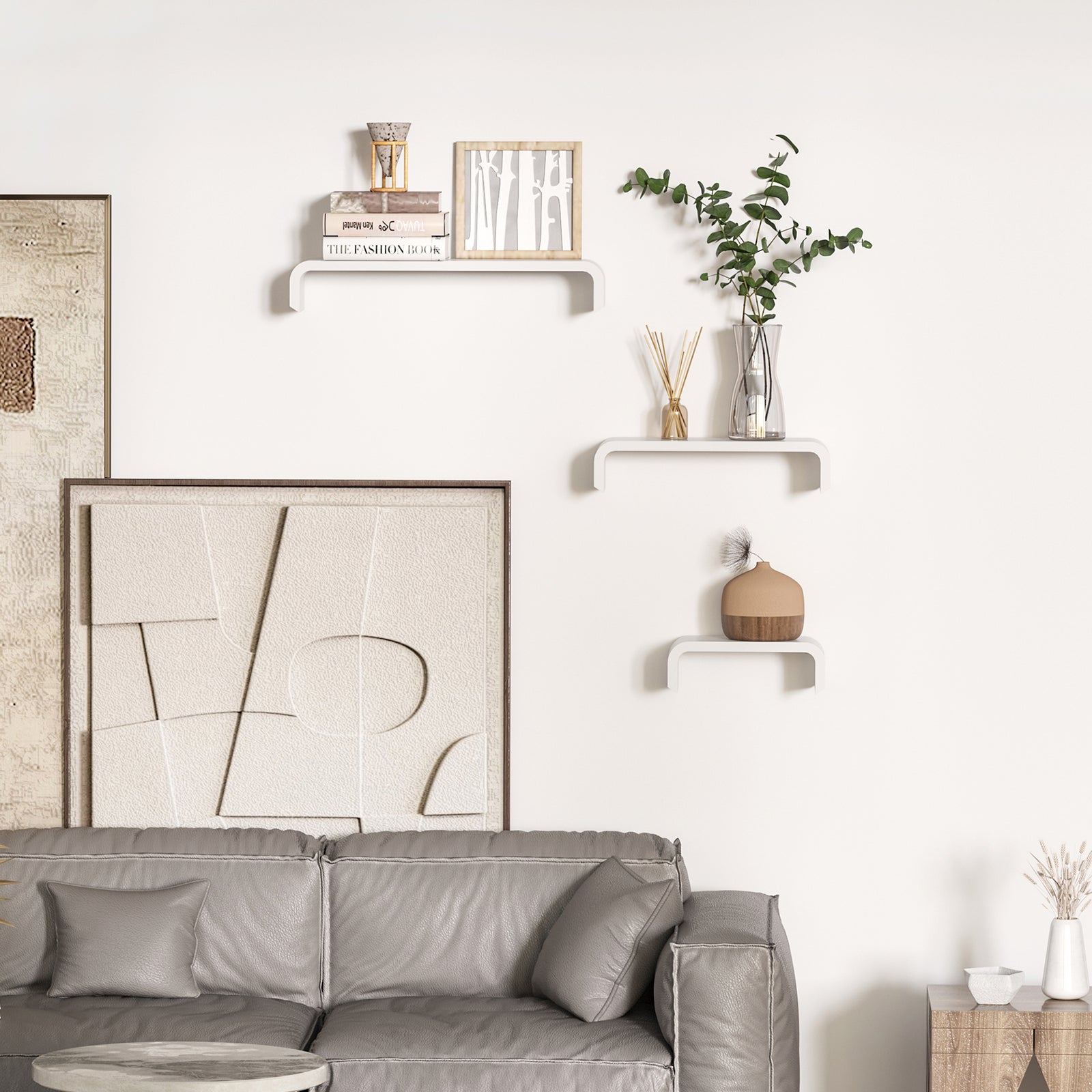 U Shaped Shelf Set Floating Wall Mounted Hanging 3pc Display