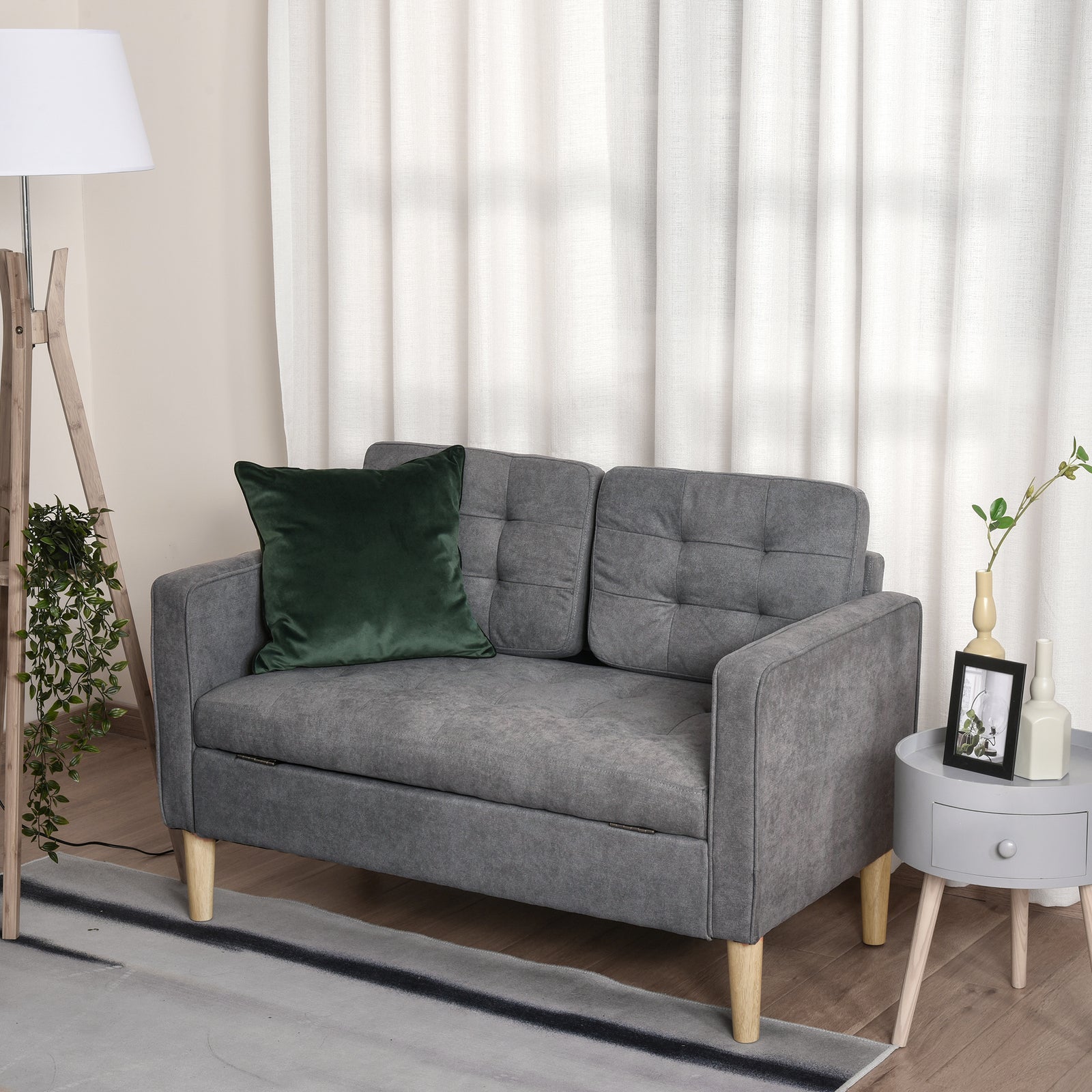Compact Loveseat 2 Seater Sofa With Storage Wood Legs | One Size | Gray
