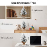 Santaco Christmas Tree Mini 49cm Snow Flocked PVC LED Tabletop Desk Xmas White