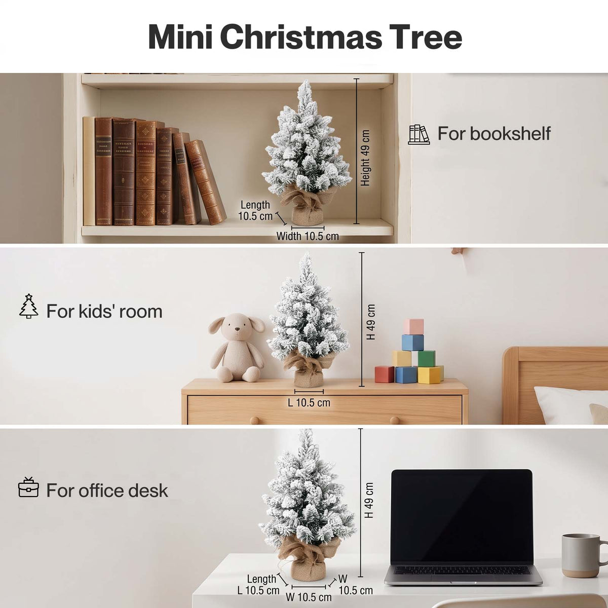 Christmas Tree Mini 49cm Snow Flocked PVC LED Tabletop Desk Xmas White