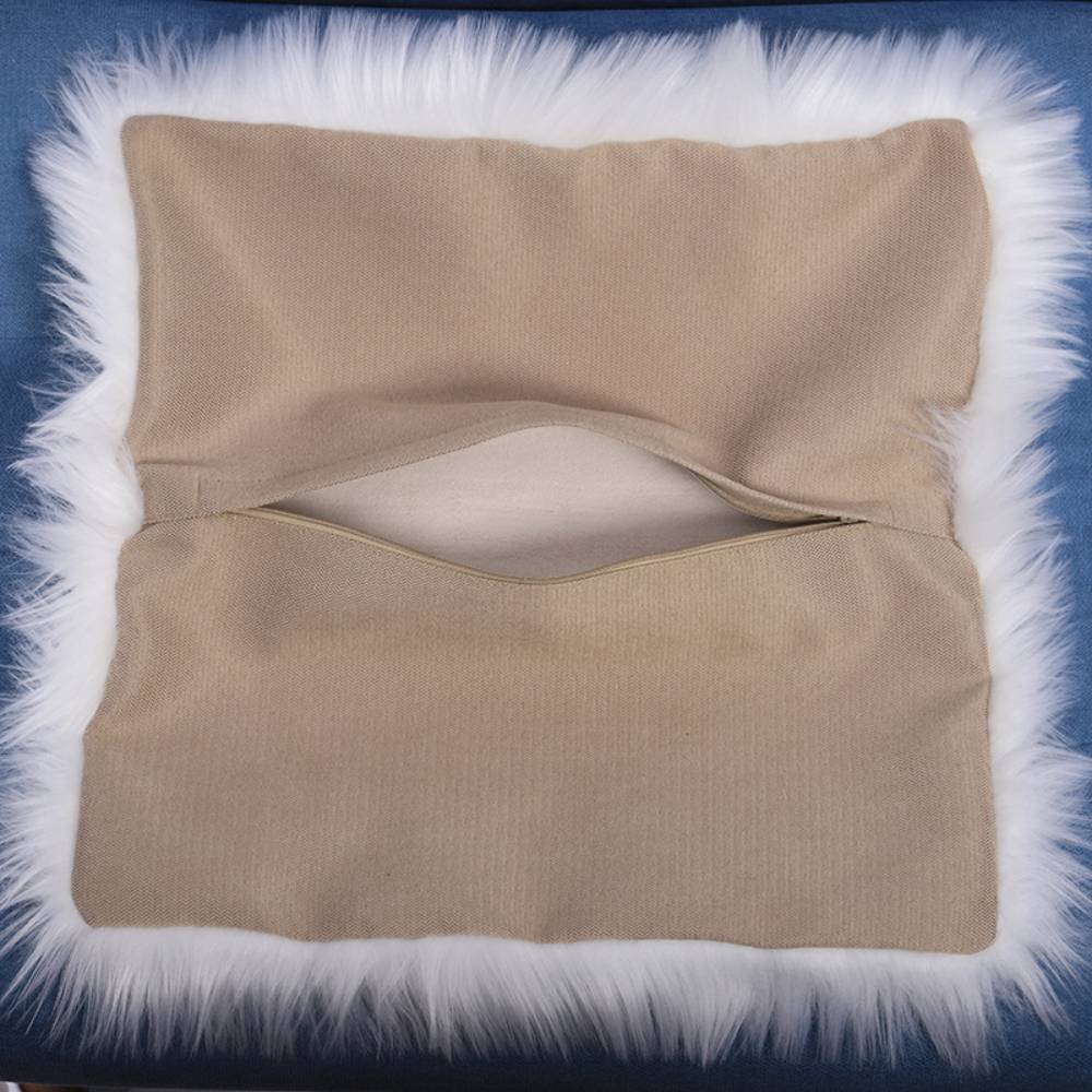 Square Fluffy Faux Fur Throw Pillow Cover White