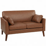 2 Seater Sofa, 132 Cm Modern Small Sofa With Solid Wood Legs | Brown
