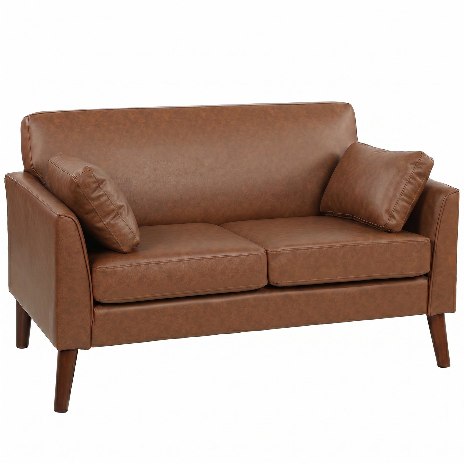 2 Seater Sofa, 132 Cm Modern Small Sofa With Solid Wood Legs | Brown
