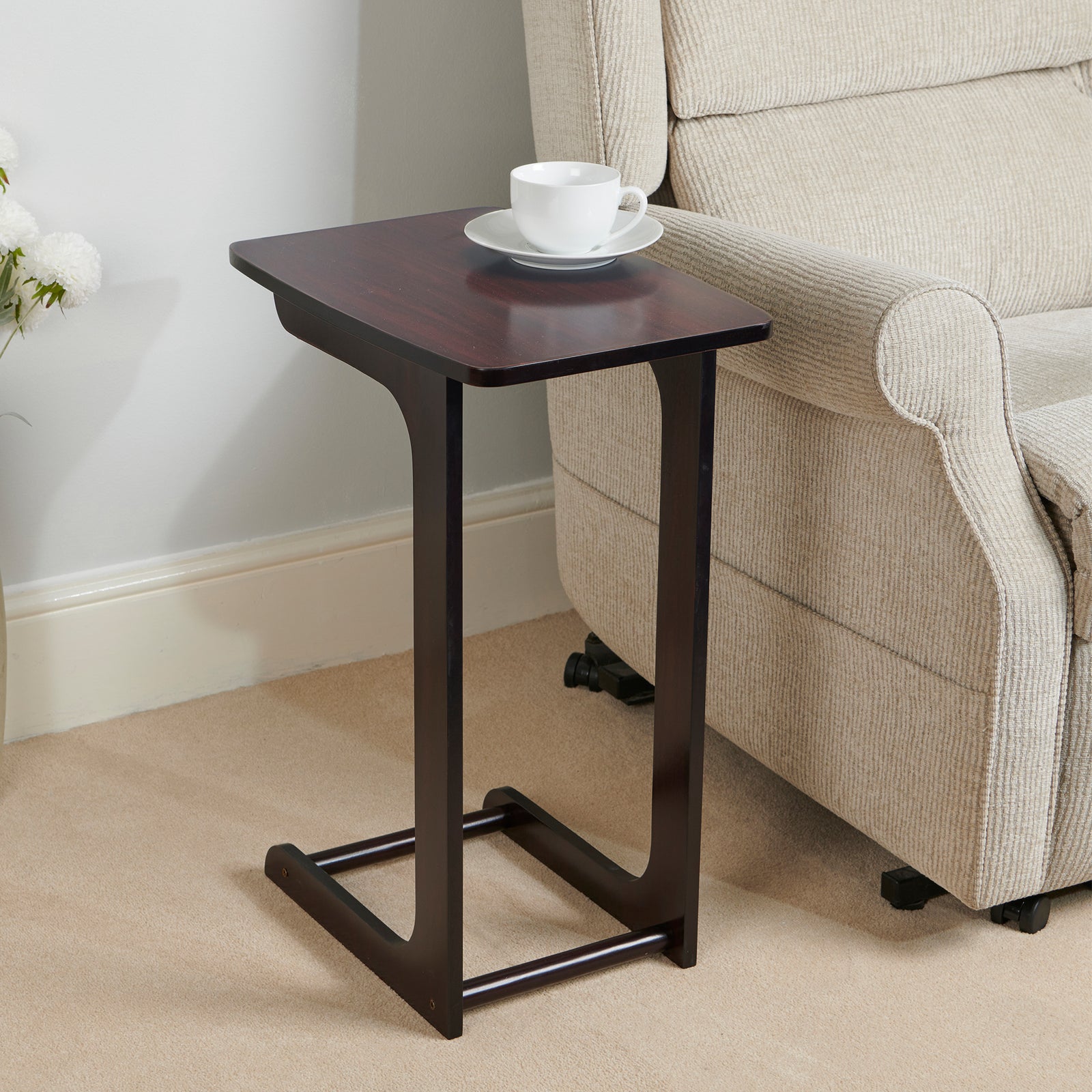 C Shaped Sofa Side Table Mahogany Veener Finish | Mahogany