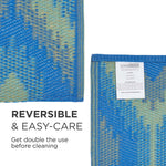 Luxury Outdoor Rug Waterproof Reversible For Garden Patio 100% Recycled, Blue Amber Ikat | 120cm x 180cm | Blue