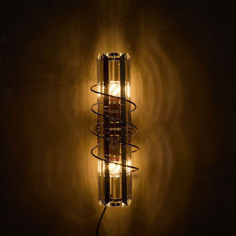 Antique Gold Crystal Wall Light – Elegant Spiral Design With 2 E14 Bulb Sockets, Indoor Use