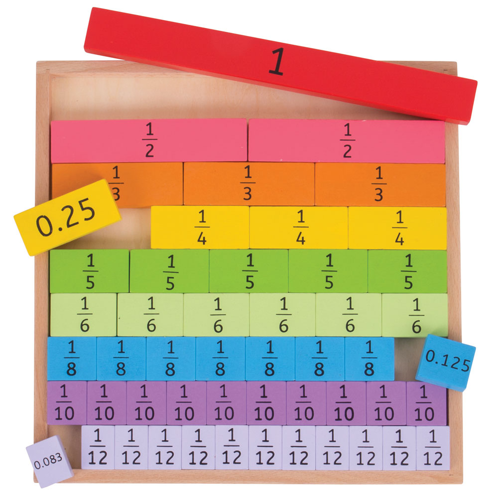 Wooden Fractions Tray, Kids Math Toy - 51 Pieces