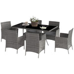 Rattan Dining Set For 6 With Cushions, Glass Top Table