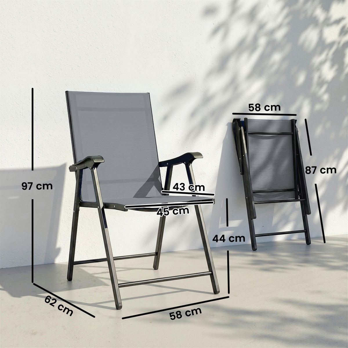 Folding Garden Chairs Set With High Back, Armrests | Set of 4 | Grey