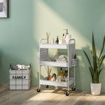 Rolling Utility Cart With 3 Mesh Basket, 2 Boxes, 6 Hooks