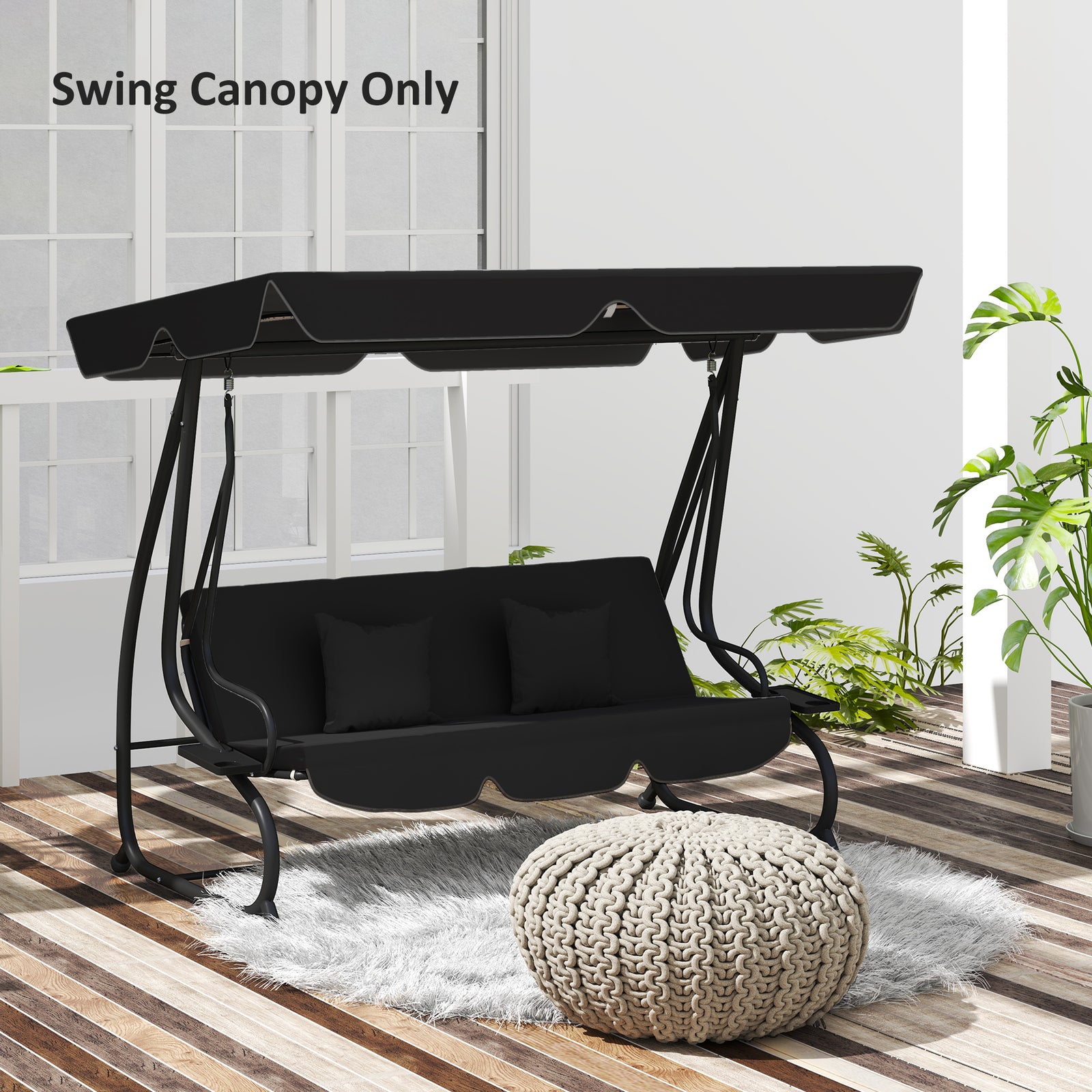 Waterproof Garden Swing Canopy Replacement 3 Seater | Black