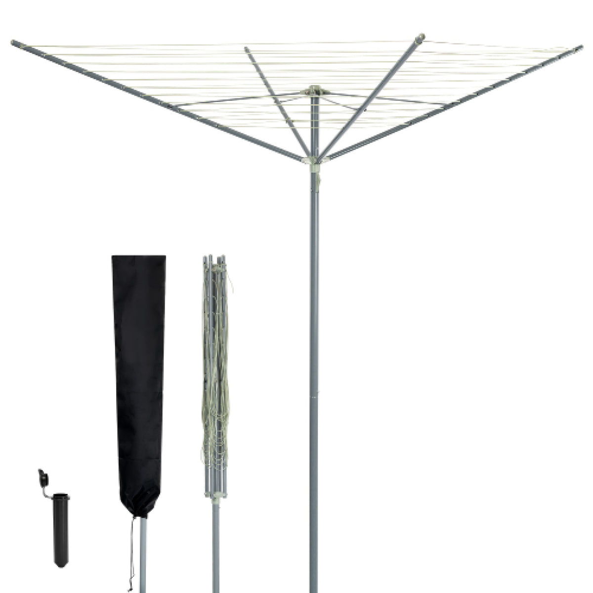 Livivo 45m 4-arm Rotary Clothes Airer Round Arms - Grey Sage Green With Spike & Cover