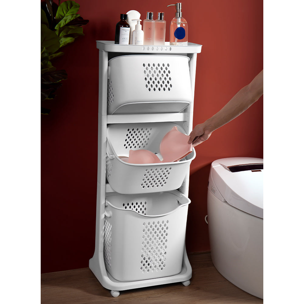 Living and Home Laundry Basket Bathroom Clothes Storage On Wheels