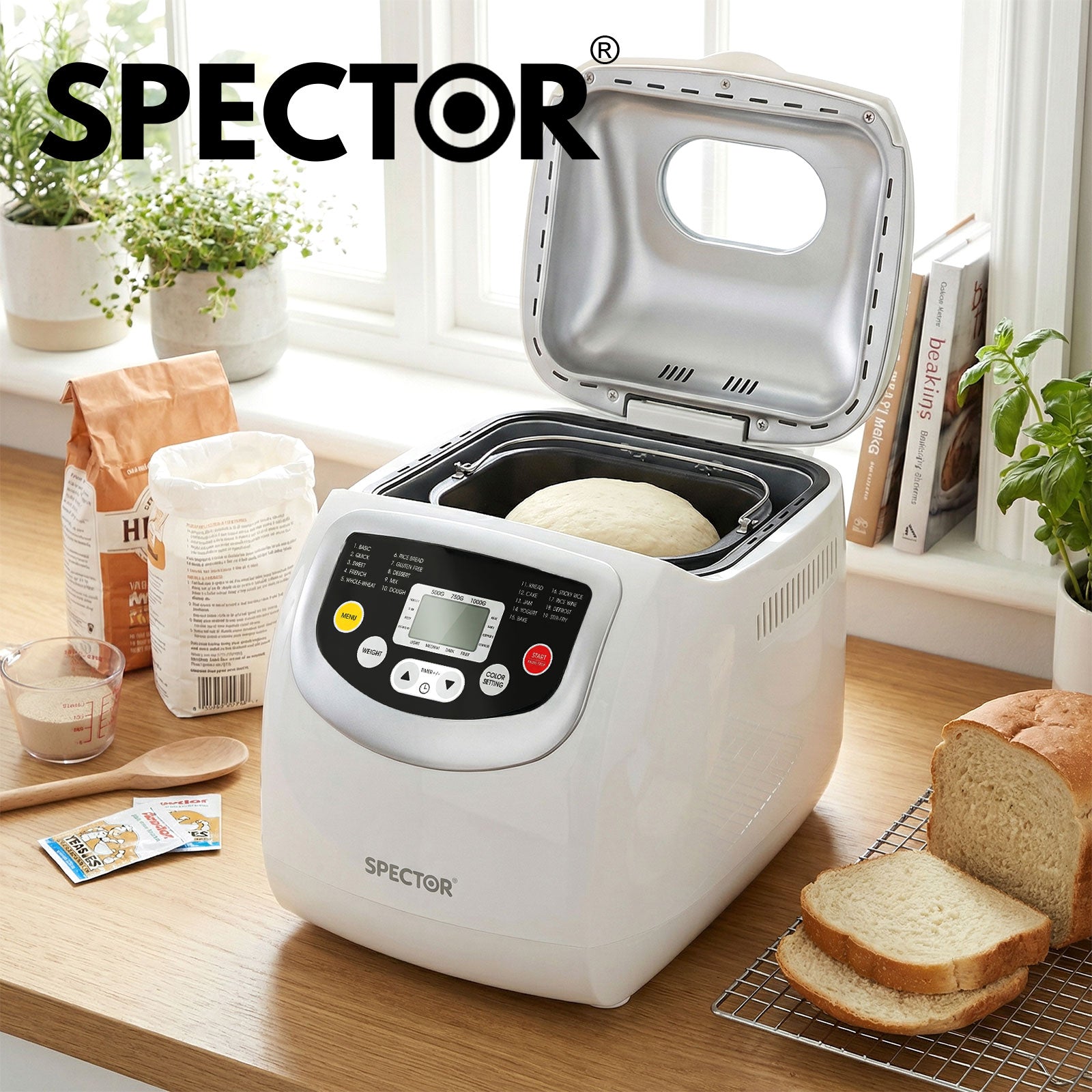 Spector Bread Maker 2lb Loaf Machine With 19 Programmer Timer 3 Crust Non-stick