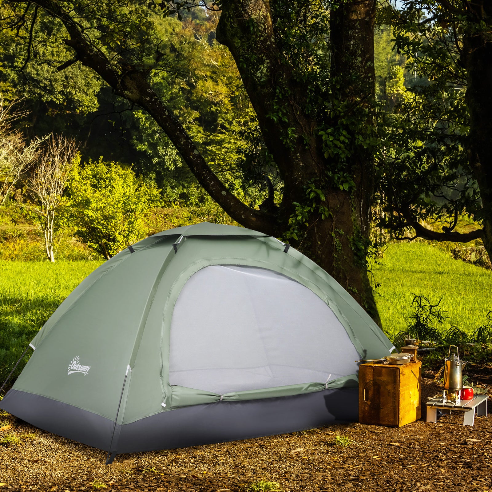 Camping Tent For 2 Person Dome Tent With Storage Pocket | Dark Green