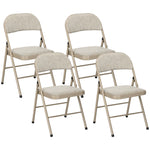 HOMCOM 4 Pack Linen-look Padded Folding Chairs With Cushioned Seat Beige