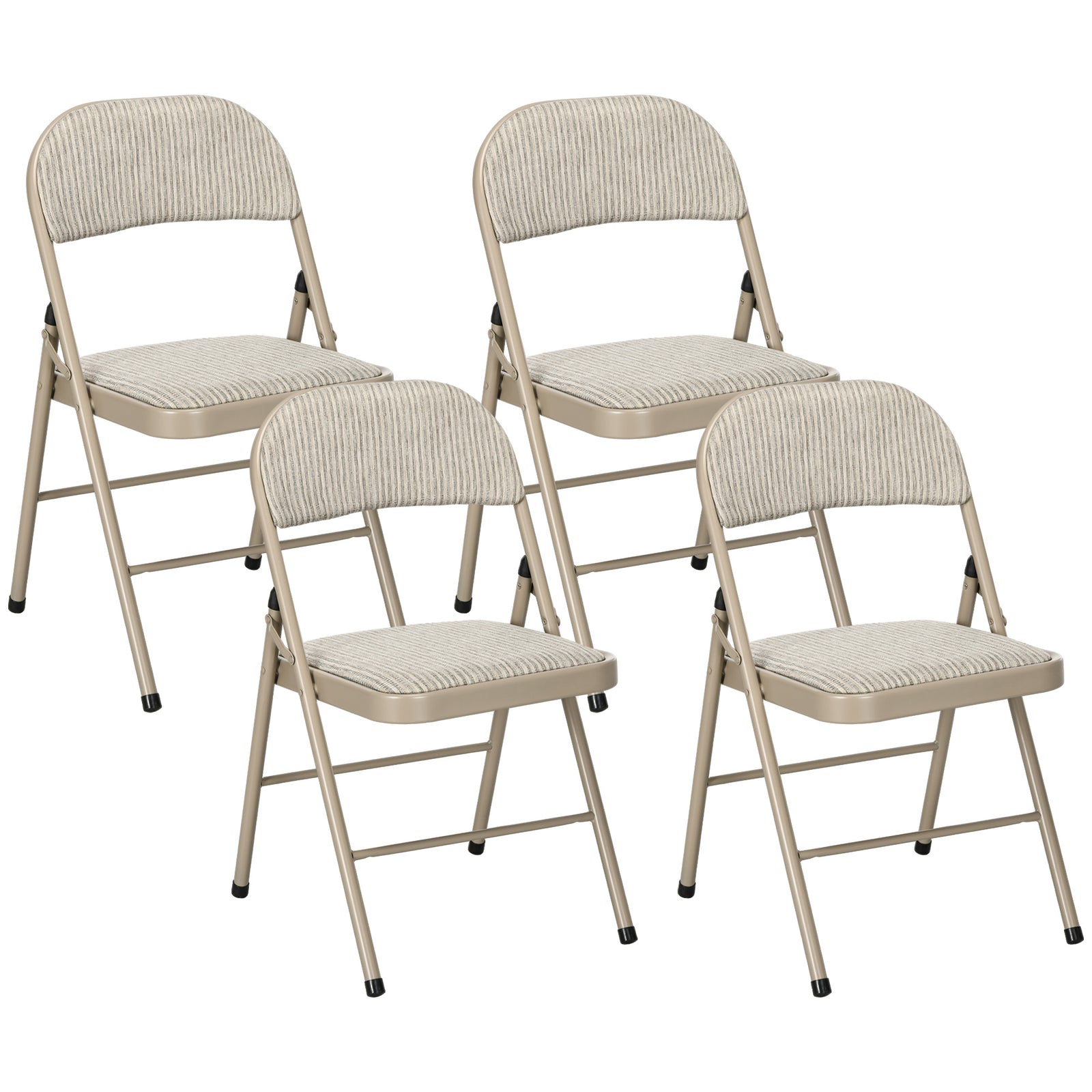 HOMCOM 4 Pack Linen-look Padded Folding Chairs With Cushioned Seat Beige